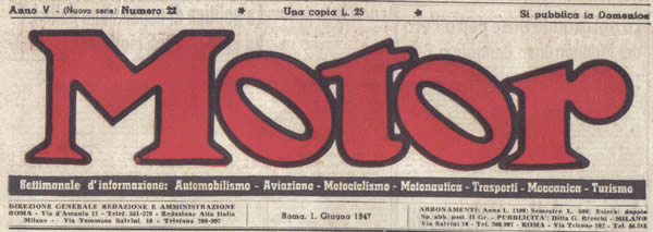 La testata giornalistica "Motor" del 1° giugno 1947